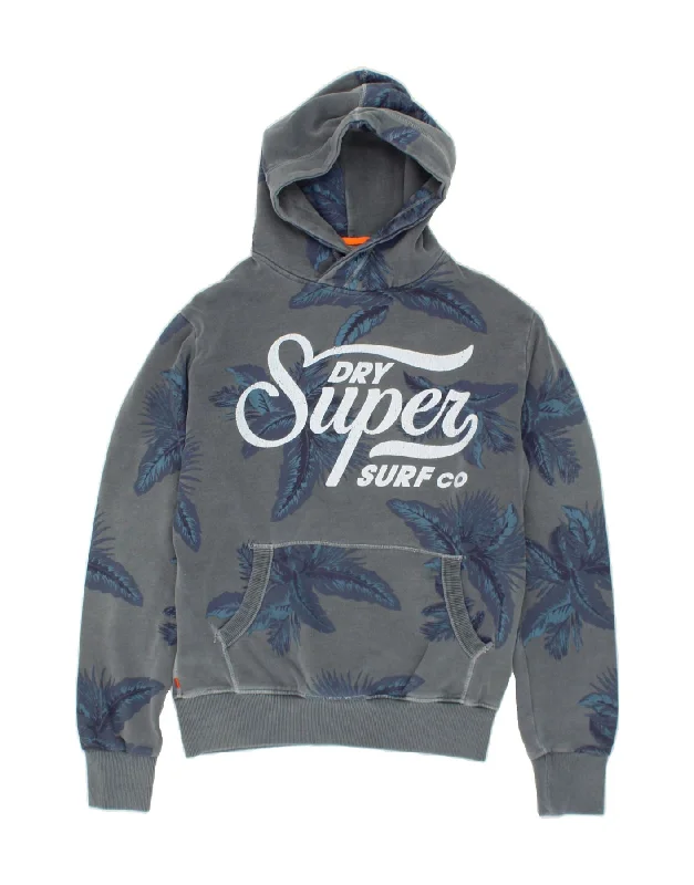 SUPERDRY Mens Graphic Hoodie Jumper Large Grey Cotton Hawaiian