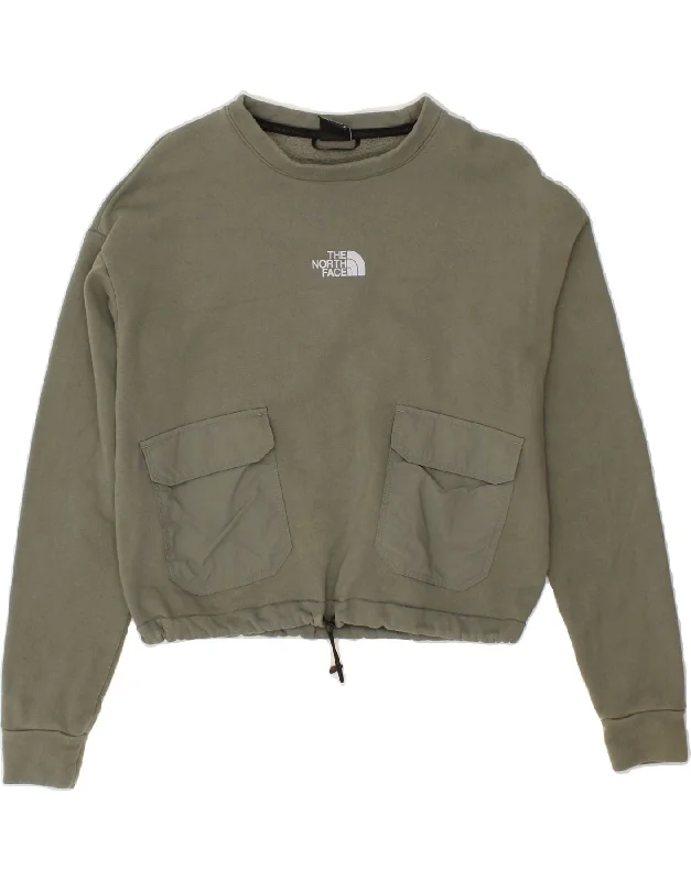 THE NORTH FACE Womens Crop Sweatshirt Jumper UK 14 Medium Green Cotton Hoodie with Hem Elastic Stretchable Comfortable THE NORTH FACE Womens Crop Sweatshirt Jumper UK 14 Medium Green Cotton Hoodie with Hem Elastic Stretchable Comfortable