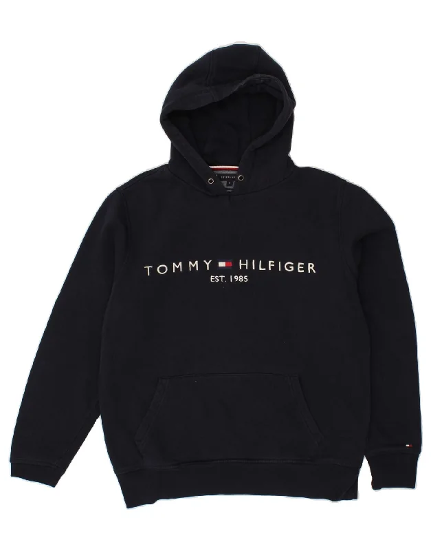 TOMMY HILFIGER Mens Graphic Hoodie Jumper Medium Navy Blue Cotton Hoodie with Reflective Safety Nightwear TOMMY HILFIGER Mens Graphic Hoodie Jumper Medium Navy Blue Cotton Hoodie with Reflective Safety Nightwear