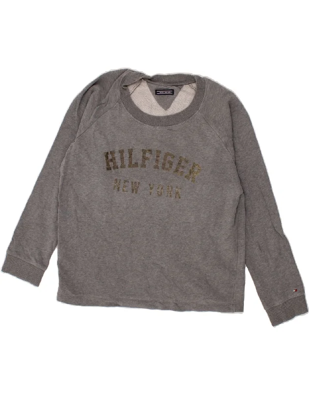 TOMMY HILFIGER Womens Graphic Sweatshirt Jumper UK 16 Large Grey Cotton Hoodie with Strings Custom Fit Adjustable TOMMY HILFIGER Womens Graphic Sweatshirt Jumper UK 16 Large Grey Cotton Hoodie with Strings Custom Fit Adjustable