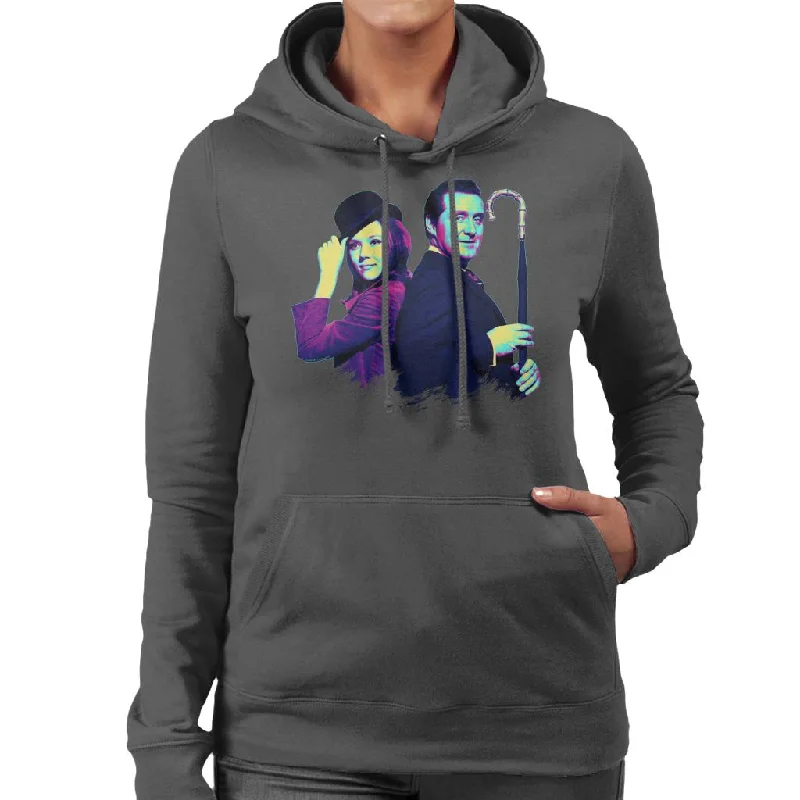 TV Times Avengers Diana Rigg And Patrick Macnee Pop Art Stylised Women's Hooded Sweatshirt Hoodie with Monochrome Minimalist Simple TV Times Avengers Diana Rigg And Patrick Macnee Pop Art Stylised Women's Hooded Sweatshirt Hoodie with Monochrome Minimalist Simple