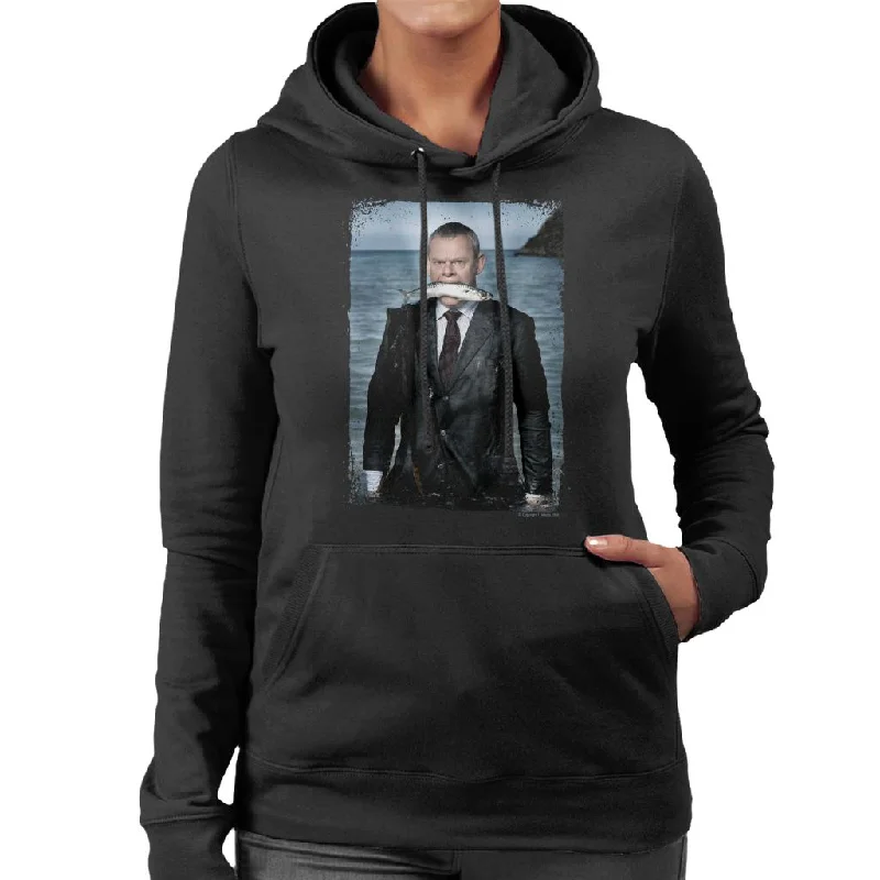 TV Times Martin Clunes Fish Doc Martin Women's Hooded Sweatshirt Hoodie with Back Slit Movement Comfort TV Times Martin Clunes Fish Doc Martin Women's Hooded Sweatshirt Hoodie with Back Slit Movement Comfort