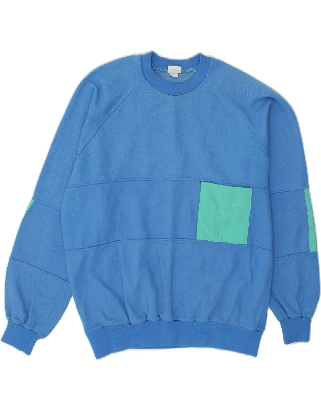 VINTAGE Mens Sweatshirt Jumper XL Blue Colourblock Acrylic Hoodie with Exposed Zipper Edgy Industrial VINTAGE Mens Sweatshirt Jumper XL Blue Colourblock Acrylic Hoodie with Exposed Zipper Edgy Industrial