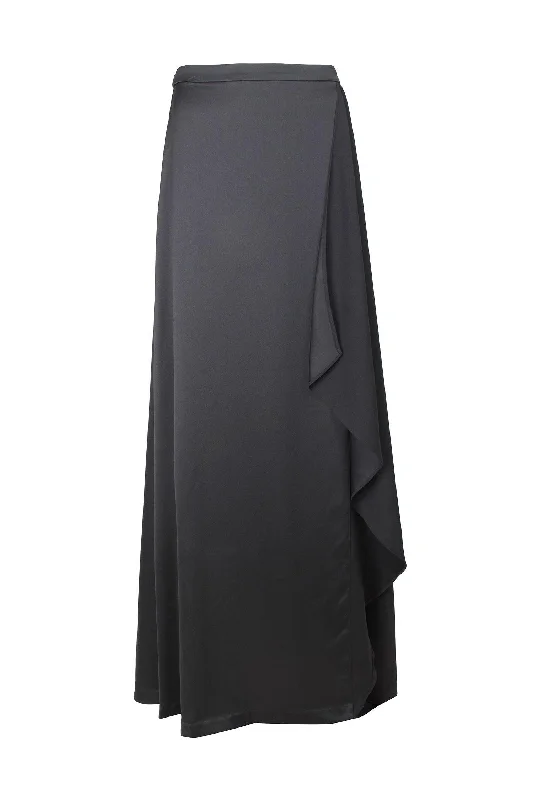 Adrianna Papell AP1E208838 Mid Waist Slit Formal Draped Crepe Skirt ruffled skirt detail