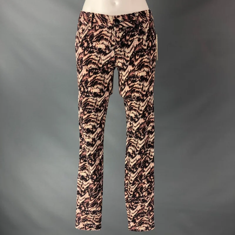 ALICE + OLIVIA Size 2 Beige & Brown Cotton Blend Marbled Jeans Casual Wide-Legged Denim Jeans ALICE + OLIVIA Size 2 Beige & Brown Cotton Blend Marbled Jeans Casual Wide-Legged Denim Jeans