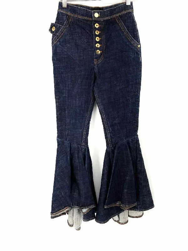 ELLERY Women's Blue Bell Bottom Denim Ruffled High Rise Size 25/0 Jeans Cozy Tencel Blend Denim Jeans ELLERY Women's Blue Bell Bottom Denim Ruffled High Rise Size 25/0 Jeans Cozy Tencel Blend Denim Jeans