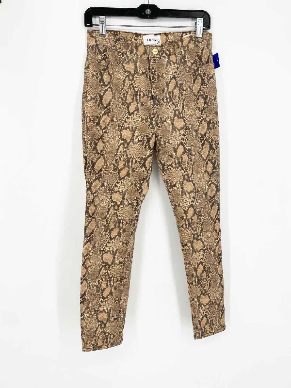 FRAME Women's Beige/Gray Skinny Cotton Blend Snake Print Crop Size 27 Jeans Comfortable Full-Length Denim Jeans FRAME Women's Beige/Gray Skinny Cotton Blend Snake Print Crop Size 27 Jeans Comfortable Full-Length Denim Jeans