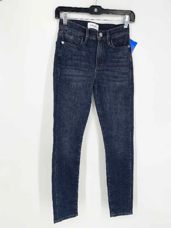 FRAME Women's Blue/Black Skinny Cotton Blend Size 25 Jeans Trendy Button-Up High-Waist Jeans FRAME Women's Blue/Black Skinny Cotton Blend Size 25 Jeans Trendy Button-Up High-Waist Jeans