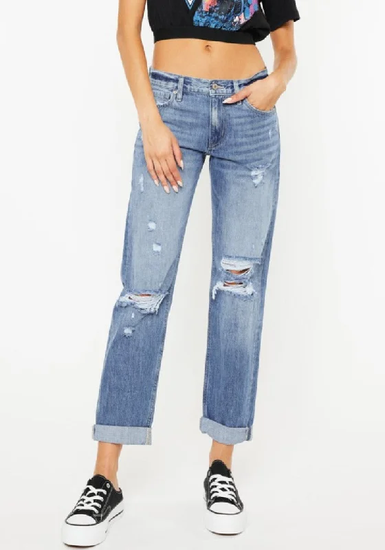 Kancan Mid Rise Distressed Straight Jeans