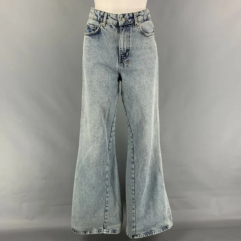 KSUBI Size 26 Light Blue Cotton Contrast Stitch Bell Bottom Kicker Jinx Jeans