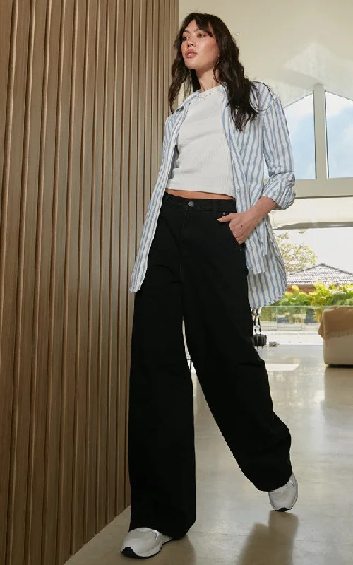 Mila Black Mid Rise Palazzo Jeans Elegant Wide-Leg Jeans