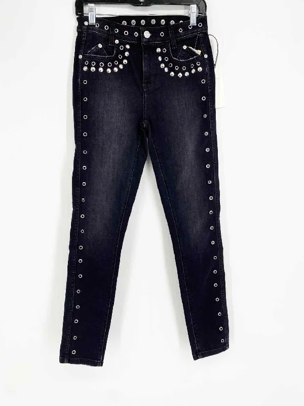 Current / Elliott Women's Black/Silver Skinny Cotton Blend Eyelash Size 25 Jeans Fashionable Raw Hem Bootcut Jeans Current / Elliott Women's Black/Silver Skinny Cotton Blend Eyelash Size 25 Jeans Fashionable Raw Hem Bootcut Jeans