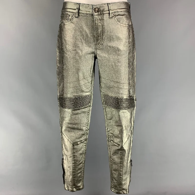 RALPH LAUREN COLLECTION Size 27 Anthracite Cotton Motorcycle Jeans Comfortable Zip-Up Skinny Jeans RALPH LAUREN COLLECTION Size 27 Anthracite Cotton Motorcycle Jeans Comfortable Zip-Up Skinny Jeans