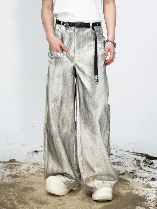 Stained Brushed Colour Straight Wide Leg Jeans【s0000008489】 Comfortable Boyfriend Jeans