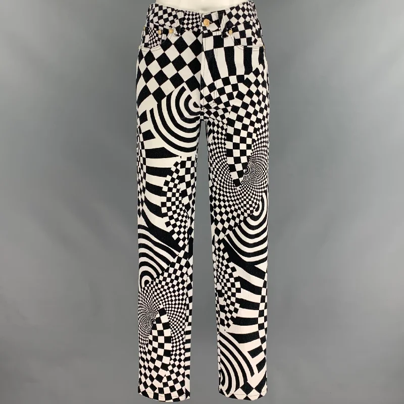 Vintage VERSACE JEANS COUTURE Size XS Black & White Cotton Print Jeans Chic Ripped Jeans Vintage VERSACE JEANS COUTURE Size XS Black & White Cotton Print Jeans Chic Ripped Jeans