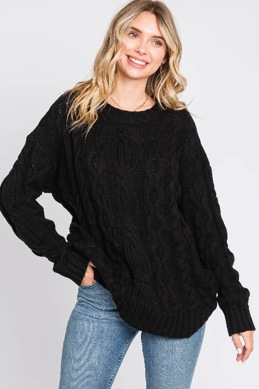 Black Chunky Cable Knit Sweater