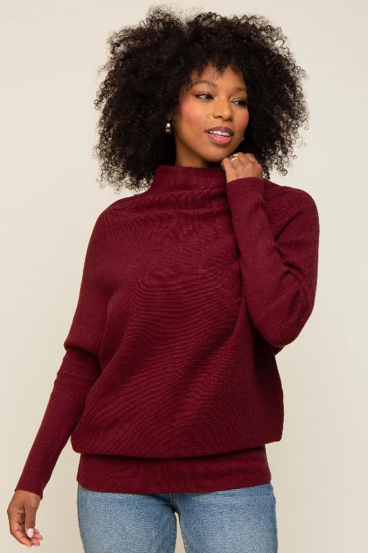 Burgundy Funnel Neck Dolman Sleeve Sweater