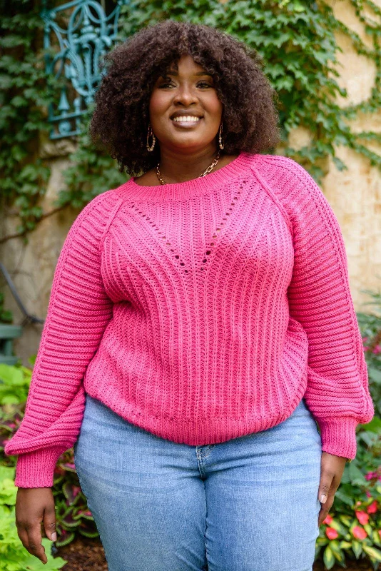 Hazel Blues® | Claim The Stage Knit Sweater In Hot Pink Cotton Fabric Linen Fabric Terry Fabric Hazel Blues® | Claim The Stage Knit Sweater In Hot Pink Cotton Fabric Linen Fabric Terry Fabric