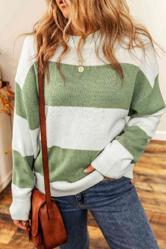 Hazel Blues® |  Color Block Round Neck Drop Shoulder Sweater