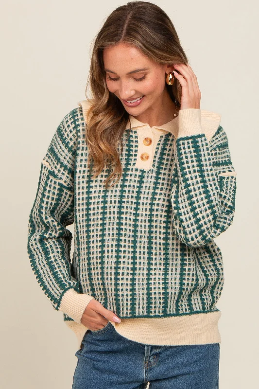 Dark Teal Ruffle Collar Button Up Waffle Knit Sweater