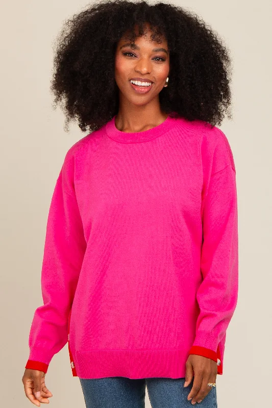 Fuchsia Button Up Side Detail Sweater