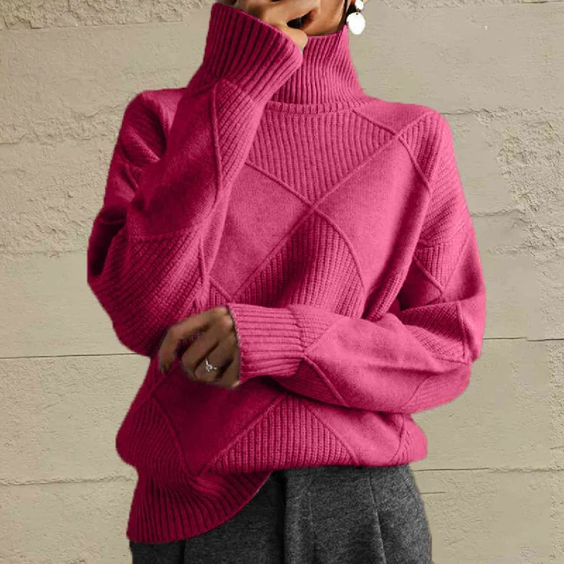 Hazel Blues® |  Geometric Turtleneck Long Sleeve Sweater