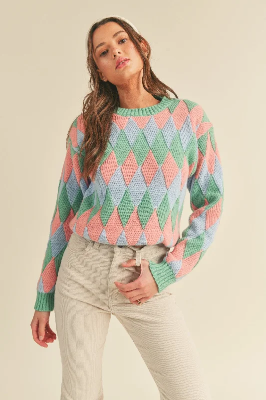 Green Blush Multi-Color Diamond Knit Sweater