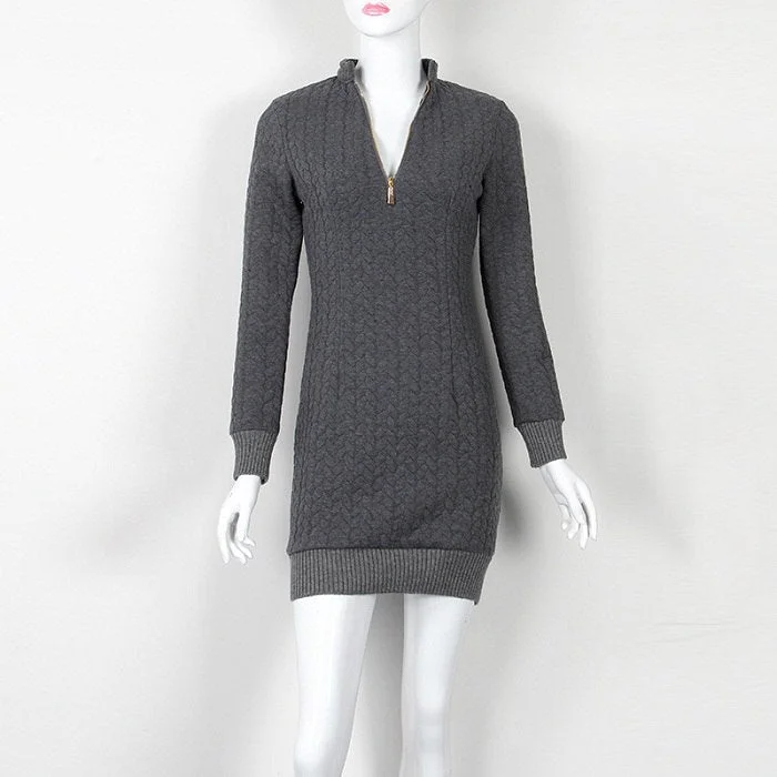 Mini Fashion Zip-up Zipper 2022 Autumn Winter Sweater Dress Sexy V Neck Knit Dresses Warm Bodycon Women Dress New GV101