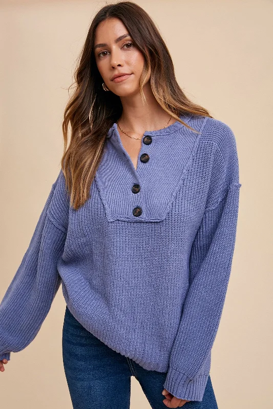 Periwinkle Front Button Knit Sweater