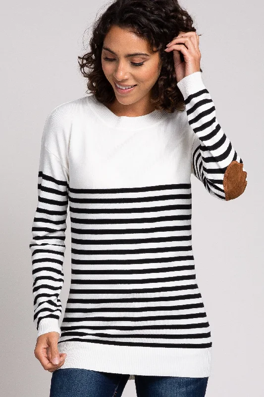 PinkBlush Ivory Striped Elbow Patch Knit Sweater Terry Blend Velvet Blend Canvas Blend PinkBlush Ivory Striped Elbow Patch Knit Sweater Terry Blend Velvet Blend Canvas Blend