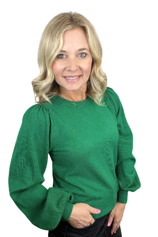 Rosemary Green Puff Sleeve Sweater