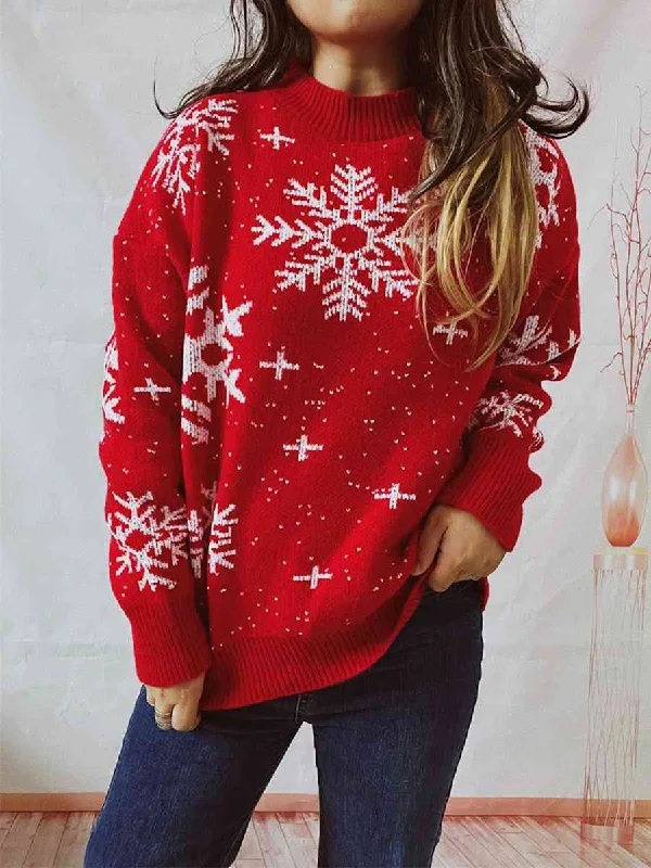 Hazel Blues® |  Snowflake Pattern Dropped Shoulder Sweater