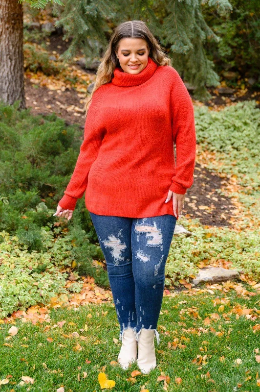 Hazel Blues® | Steady Pace Roll Neck Sweater In Red Knit Fabric Woven Fabric Fleece Fabric Hazel Blues® | Steady Pace Roll Neck Sweater In Red Knit Fabric Woven Fabric Fleece Fabric