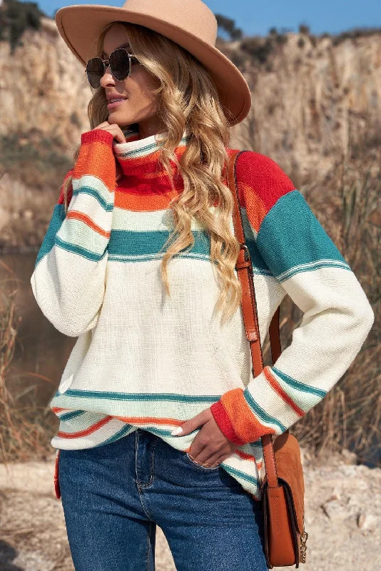 Hazel Blues® | Striped Turtleneck Drop Shoulder Sweater Collared Crew Neck Turtle Neck Hazel Blues® | Striped Turtleneck Drop Shoulder Sweater Collared Crew Neck Turtle Neck
