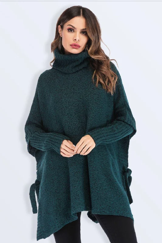 Hazel Blues® | Tied Turtleneck Asymmetrical Hem Sweater Wool Fabric Cashmere Fabric Tweed Fabric Hazel Blues® | Tied Turtleneck Asymmetrical Hem Sweater Wool Fabric Cashmere Fabric Tweed Fabric