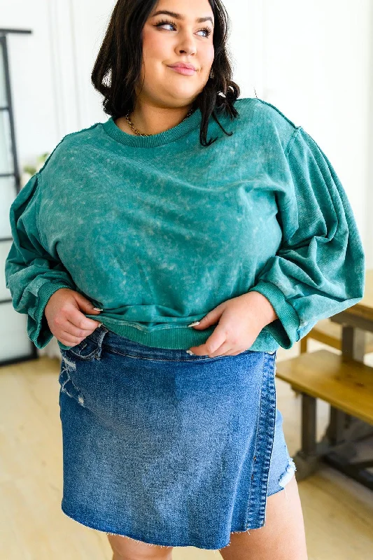 Hazel Blues® | Tied Up In Cuteness Mineral Wash Sweater in Teal Polka Dot Checkered Tartan Hazel Blues® | Tied Up In Cuteness Mineral Wash Sweater in Teal Polka Dot Checkered Tartan