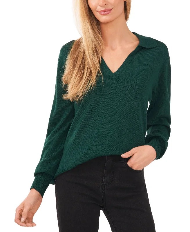 Women's Long Sleeve Collared Polo V-Neck Sweater