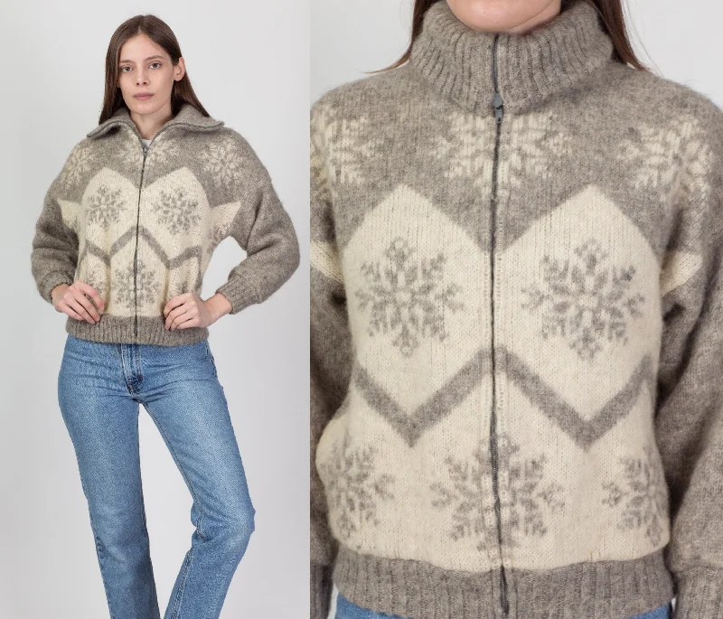 70s Hilda Icelandic Cropped Snowflake Sweater Coat - Women's Small Machine Wash Dry Clean Hand Wash 70s Hilda Icelandic Cropped Snowflake Sweater Coat - Women's Small Machine Wash Dry Clean Hand Wash