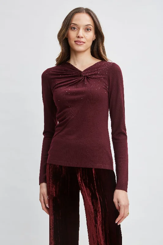 Crystal Knot Wool Sweater Turtle Neck Boat Neck Asymmetrical Neck