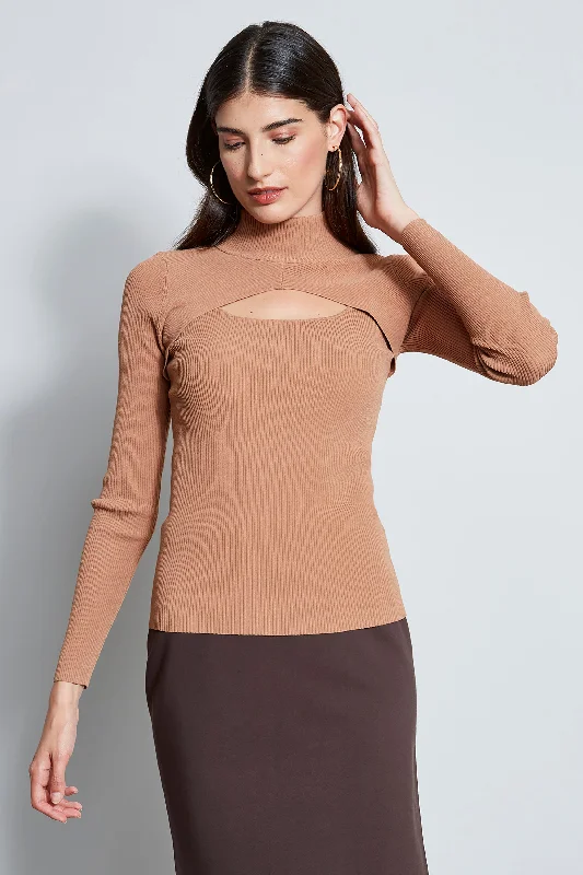 Long Sleeve Mock Neck Keyhole Sweater Satin Fabric Silk Fabric Chiffon Fabric