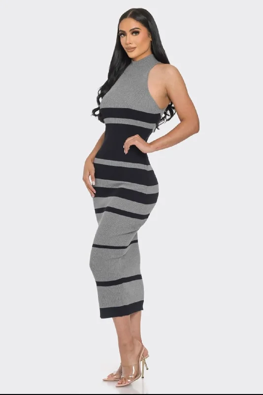 Mock Neck Sleeveless Midi Sweater Dress Stylish Fashionable Trendy