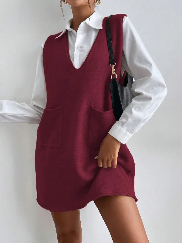 V Neck Sleeveless Pocketed Knit Mini Sweater Dress Hooded Sweater Collared Sweater Shawl Collar V Neck Sleeveless Pocketed Knit Mini Sweater Dress Hooded Sweater Collared Sweater Shawl Collar