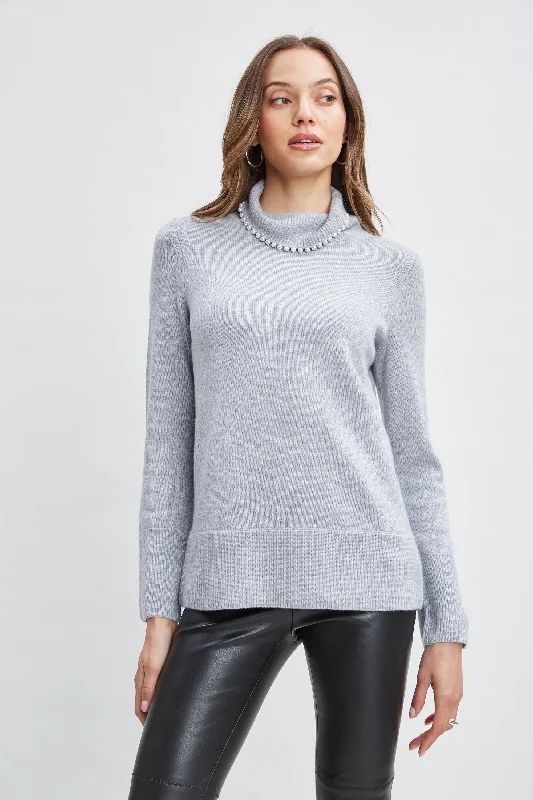 Pearl Turtleneck Cashmere Wool Sweater Lace Blend Ribbed Blend Corduroy Blend