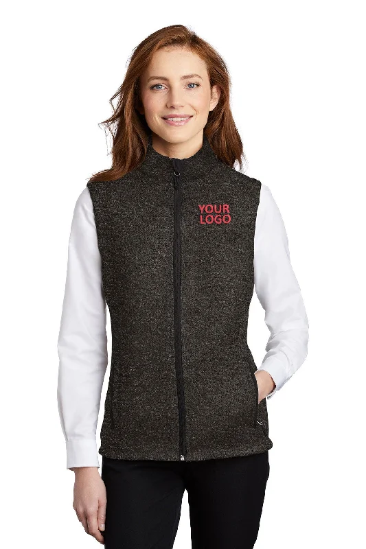 Port Authority Ladies Sweater Fleece Customized Vests, Black Heather Stretchy Elastic Breathable Port Authority Ladies Sweater Fleece Customized Vests, Black Heather Stretchy Elastic Breathable
