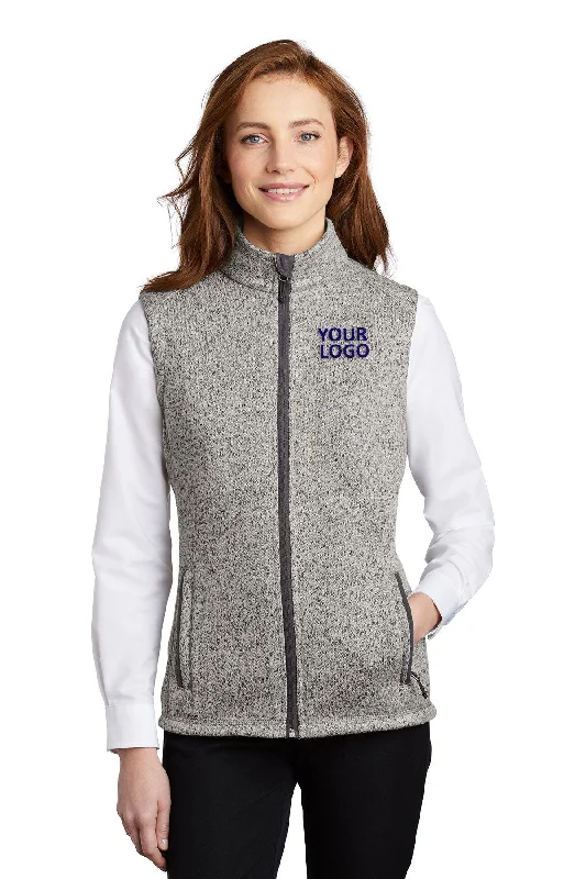 Port Authority Ladies Sweater Fleece Customized Vests, Grey Heather Lightweight Heavyweight Midweight Port Authority Ladies Sweater Fleece Customized Vests, Grey Heather Lightweight Heavyweight Midweight