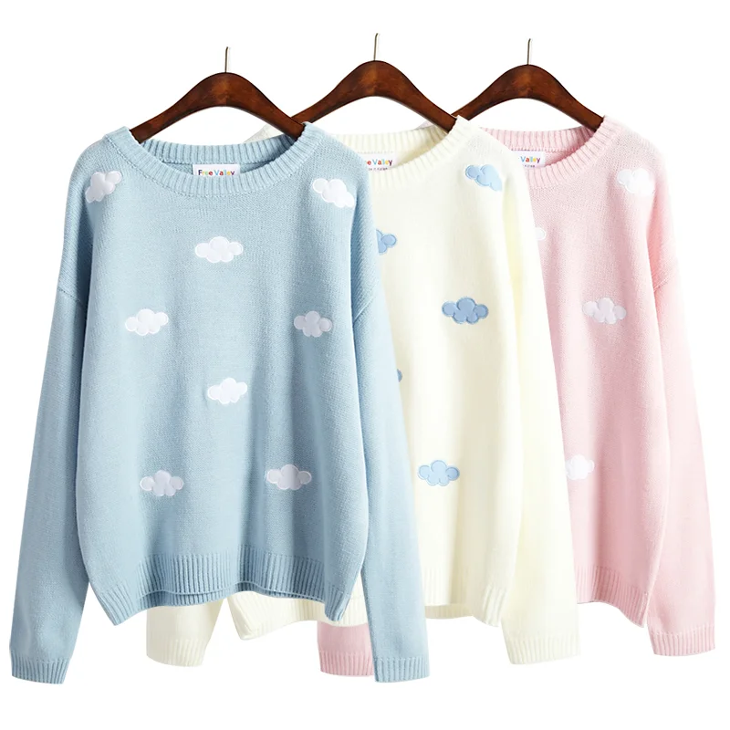 Sweet patch embroidery clouds sweater knit YV16076 Zippered Front Buttoned Front Snap Front Sweet patch embroidery clouds sweater knit YV16076 Zippered Front Buttoned Front Snap Front