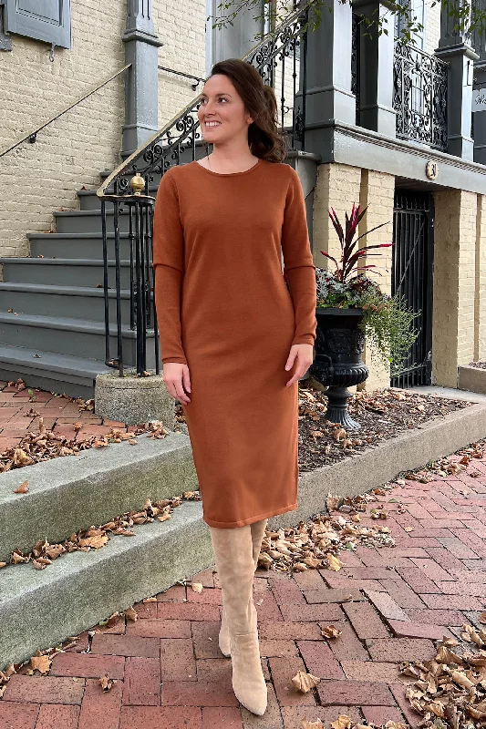 THE QUINN EVERYDAY SCOOP NECK SWEATER DRESS IN TERRACOTTA Velvet Chenille Corduroy