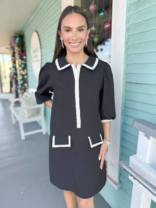 (THML) The Lawrence Sweater Dress-Black Cotton Fabric Linen Fabric Terry Fabric